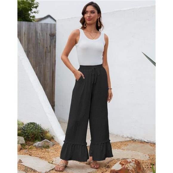 Wide Leg Pants Woman High Waist Black - Picture 6 of 6